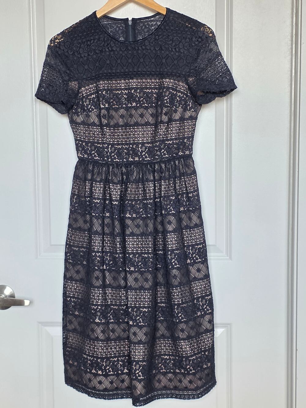 Maggy London Blue Geometric Lace Illusion Dress